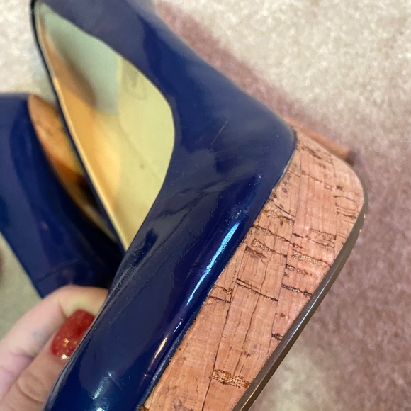 Guess Karise Blue Leather Cork Platform Pumps 8.5 - Picture 6 of 7